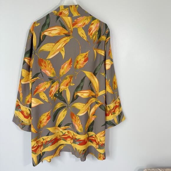 CHICO'S Long Floral Open Duster Cardigan Embroidery Gray Yellow 2 US L New - Picture 4 of 7
